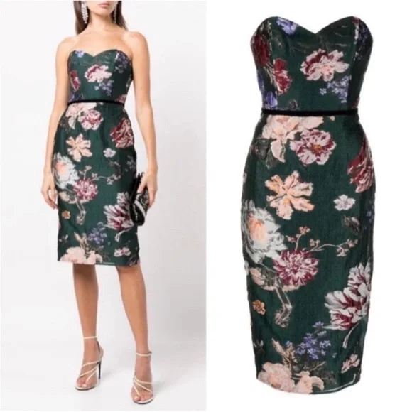 Marchesa Notte Strapless Floral Midi Dress size 12 - Picture 3 of 9